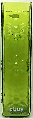 VTG Blenko Art Glass Daisy Rectangular Vase 3-Flower Husted Olive Green 6115L
