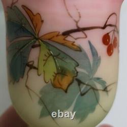 VTG Burmese Glass Thomas Webb / Fenton Pink & Custard Glass Small Crimped Vase