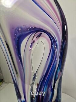 VTG David Goldhagen Eye Of The Storm Blue Purple Hand Blown Glass Sculpture 22