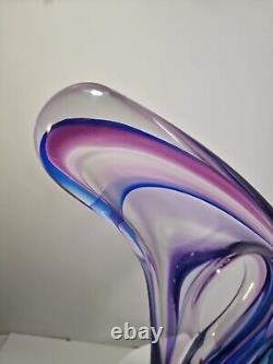 VTG David Goldhagen Eye Of The Storm Blue Purple Hand Blown Glass Sculpture 22