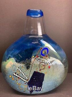 VTG Kosta Boda Bertil Vallien Turquoise Satellite Blue Art Glass Vase 12 Tall