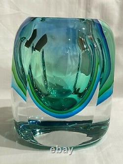 VTG Murano Sommerso Blue Green Italian Art Glass Vase 4