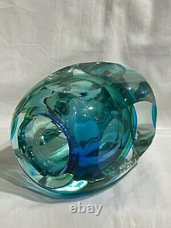 VTG Murano Sommerso Blue Green Italian Art Glass Vase 4