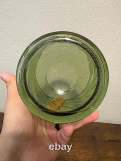 VTG STEUBEN Olive Green Optic Swirl Art Glass Vase #6031 MARKED 6.75H