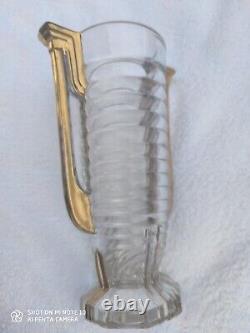 Val-St-Lambert Luxval Marcelle Art Deco Vase, Clear Glass Gold Gilt Vase, Cele