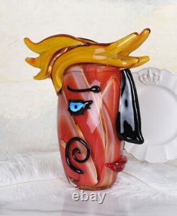 Vase glass art Murano style glass vase glass object decorative face head antique 30 cm