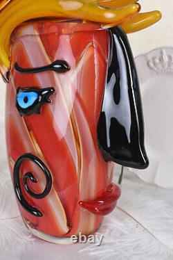 Vase glass art Murano style glass vase glass object decorative face head antique 30 cm