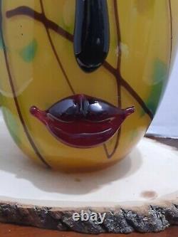 Venetian Murano Art Glass Abstract Picasso Lady Face Vase Gold and Red 12