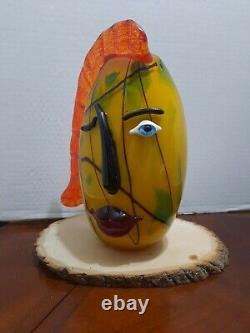 Venetian Murano Art Glass Abstract Picasso Lady Face Vase Gold and Red 12