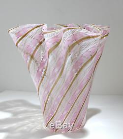 Venini Murano Italian Latticino Art Glass Grand Size Vase Circa 1940s