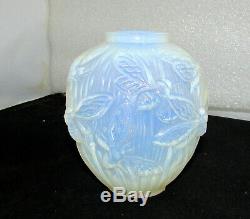 Verlys Art Glass Les Phalenes Moth Vase Art Deco Circa 1938 Lt Blue Opalescent