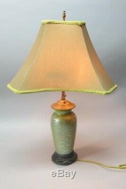 Very Fine DURAND GREEN KING TUT Art Glass Lamp c. 1920 antique vase