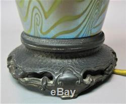 Very Fine DURAND GREEN KING TUT Art Glass Lamp c. 1920 antique vase