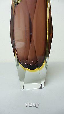 Vetreria Murano Sommerso Mid-century Modern Art Glass Faceted 3-layer 12 Vase