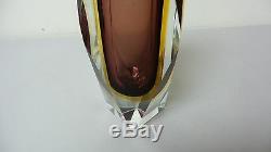 Vetreria Murano Sommerso Mid-century Modern Art Glass Faceted 3-layer 12 Vase