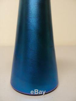 Victor DURAND #1713 Blue Iridescent Art Glass 7 Cabinet Vase, Signed