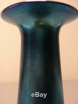 Victor DURAND #1713 Blue Iridescent Art Glass 7 Cabinet Vase, Signed