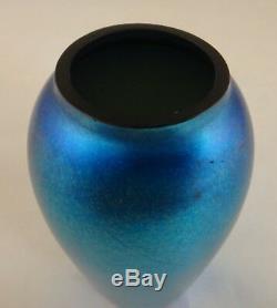 Victor Durand Blue Aurene Art Glass Vase. 5 5/8, Nice Iridescence. C. 1910-1925