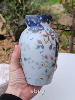 Victorian Enamelled Opaline Art Glass Vase c1885-1910 Attributed Thomas Webb