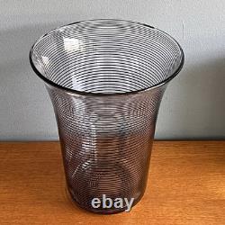 Vintage 1930s Stevens and Williams Art Deco Black and Clear Threaded Glass Vase