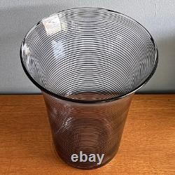 Vintage 1930s Stevens and Williams Art Deco Black and Clear Threaded Glass Vase