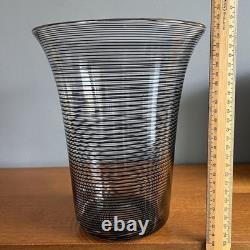 Vintage 1930s Stevens and Williams Art Deco Black and Clear Threaded Glass Vase