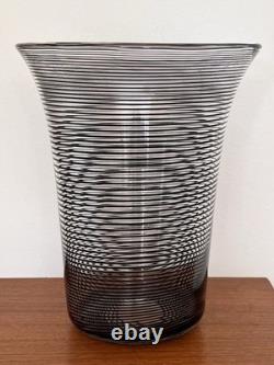 Vintage 1930s Stevens and Williams Art Deco Black and Clear Threaded Glass Vase