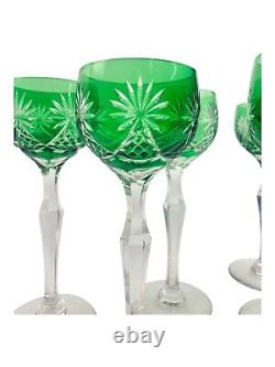 Vintage 1950 White Label F. Kisslinger Rattenberg Green Crystal Stem Glasses