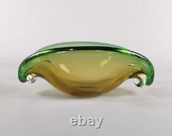 Vintage 1950s Green & Amber Ombre Murano Glass Clam Shell Bowl