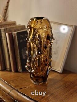 Vintage 1950s Mid-Century Bohemia Jan Beranek Skrdlovice Amber Art Glass Vase