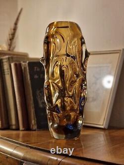 Vintage 1950s Mid-Century Bohemia Jan Beranek Skrdlovice Amber Art Glass Vase