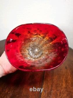 Vintage 1960's Venetian Murano Hand Blown Red And Gold Bullicante Art Glass Vase