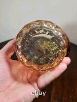 Vintage 1960's Venetian Murano Hand Blown Red And Gold Bullicante Art Glass Vase