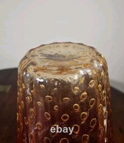 Vintage 1960's Venetian Murano Hand Blown Red And Gold Bullicante Art Glass Vase