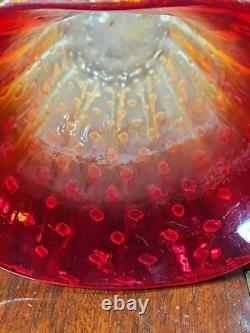 Vintage 1960's Venetian Murano Hand Blown Red And Gold Bullicante Art Glass Vase