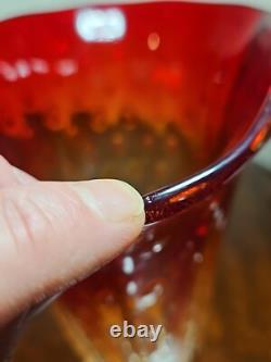 Vintage 1960's Venetian Murano Hand Blown Red And Gold Bullicante Art Glass Vase