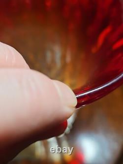 Vintage 1960's Venetian Murano Hand Blown Red And Gold Bullicante Art Glass Vase