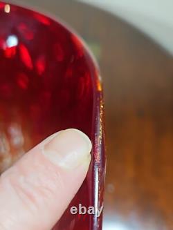 Vintage 1960's Venetian Murano Hand Blown Red And Gold Bullicante Art Glass Vase