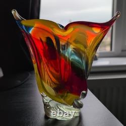 Vintage 1960s Japanese Iwatsu Hineri Glass Vase Mid Century Murano Style