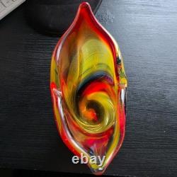 Vintage 1960s Japanese Iwatsu Hineri Glass Vase Mid Century Murano Style