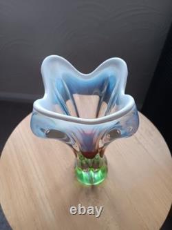 Vintage 1960s Large Josef Hospodka Chribska Pink And Green glass Heavy Vase