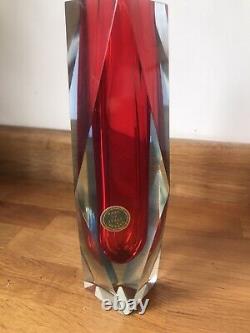 Vintage 1960s Murano Mandruzzato Glass Sommerso Faceted Red, Blue Vase