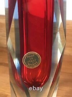 Vintage 1960s Murano Mandruzzato Glass Sommerso Faceted Red, Blue Vase