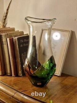 Vintage 1970s Bohemia Frantisek Spinar Skrdlovice Green & Amber Art Glass Vase