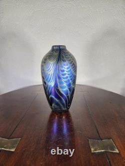 Vintage 1980's Iridescent Studio Glass Artist Signed Vase 18.6 cm