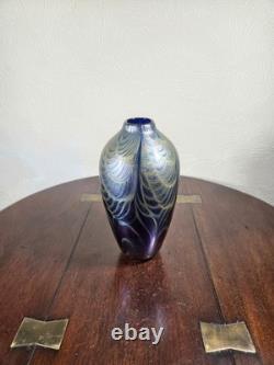 Vintage 1980's Iridescent Studio Glass Artist Signed Vase 18.6 cm