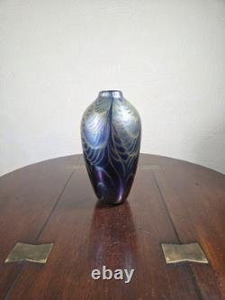 Vintage 1980's Iridescent Studio Glass Artist Signed Vase 18.6 cm