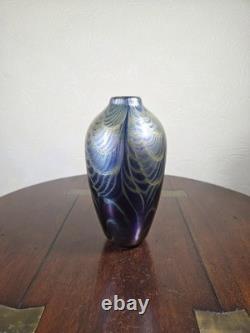 Vintage 1980's Iridescent Studio Glass Artist Signed Vase 18.6 cm