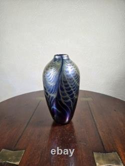 Vintage 1980's Iridescent Studio Glass Artist Signed Vase 18.6 cm