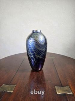 Vintage 1980's Iridescent Studio Glass Artist Signed Vase 18.6 cm